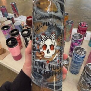 Skull Design Tumbler with Heart Accents handmade overstimulated mom
